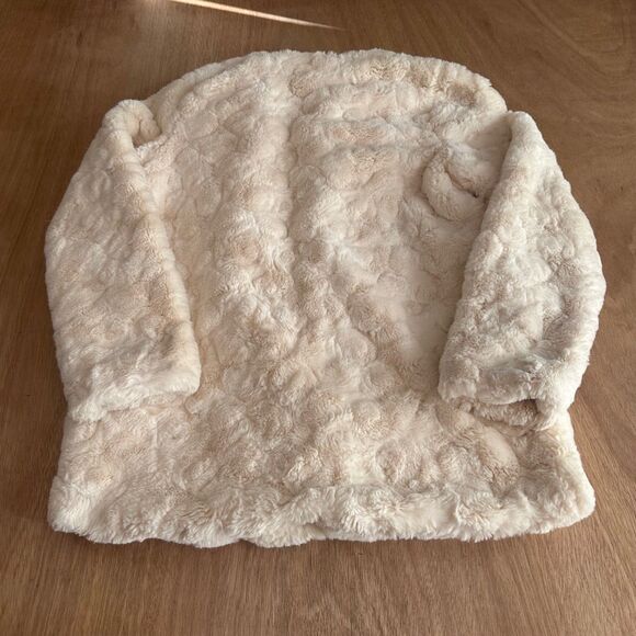 Sadie & Sage Faux Fur Open Front Jacket Cream Beige M/L Plush Lined Coat - Picture 2 of 4